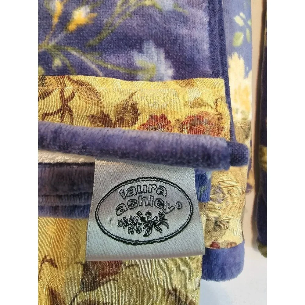 VTG Laura Ashley EMILIE 100% Cotton Floral Bath Towel Set Blue & Yellow 6 Pieces